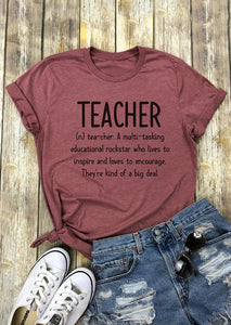 Women T-Shirt Teacher Letter Print t shirt O-Neck Short Sleeve T-Shirt 2018 Female Casual Cameo Red Tops Tee Ladies t shirt